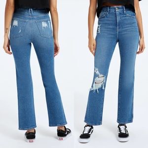 GOOD AMERICAN Good Curve High Rise Straight Leg Jeans Distressed Blue 312